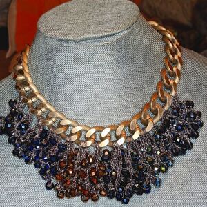 Vintage rredecant aurora borealis glass crystals statement necklace on lrg chain